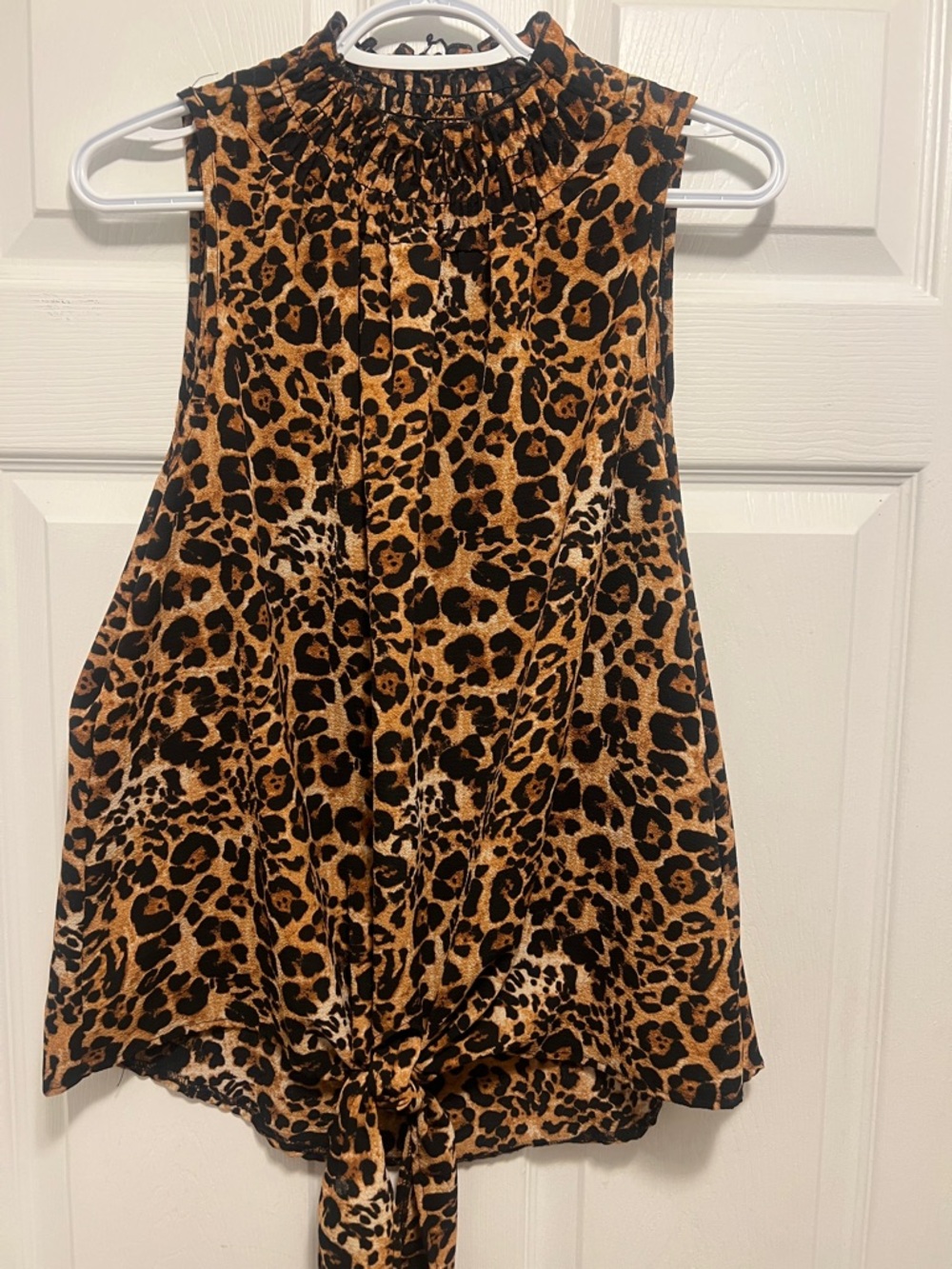 Sleeveless Leopard Print Tie-Hem Top - Brown Black